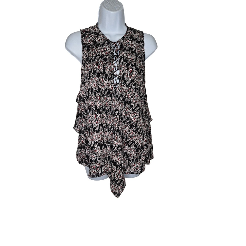 Derek Lam 10 Crosby Floral Print Sleeveless‎ Tie Neck Blouse Top